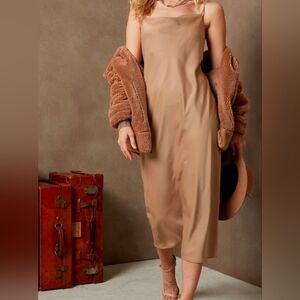NWOT Banana Republic Tan Slip Satin Midi Dress | Xsmall